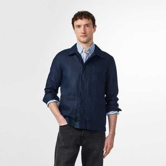 - Olav Linen Overshirt - Navy