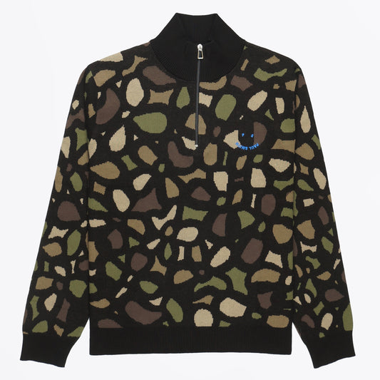 - Camo Happy Floral Sweater - Black