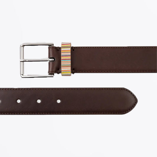 - Signature Stripe Keeper Belt - Chocolate