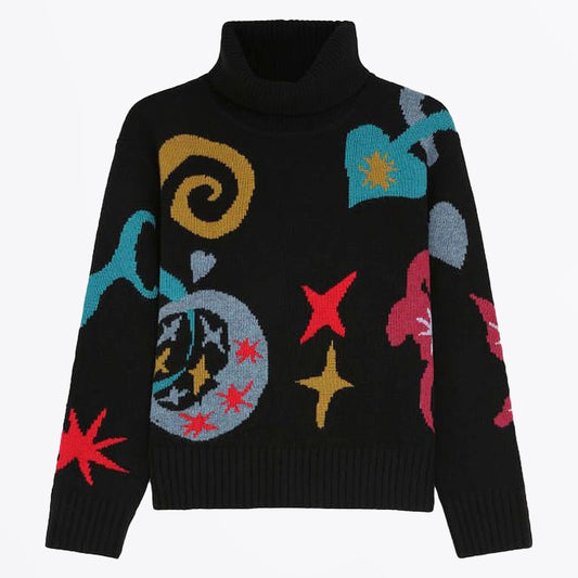 - Roll Neck Knitted Sweater - Black