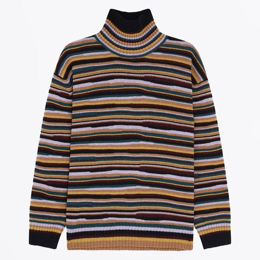 - Knitted High Neck Sweater - Multi