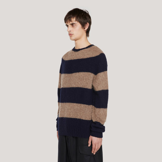 - Suedehead Stripe Crew Knit - Navy
