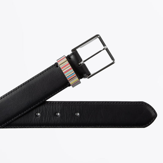 - Signature Stripe Keeper Belt - Black