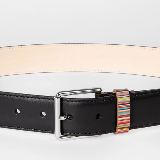 - Signature Stripe Keeper Belt - Black