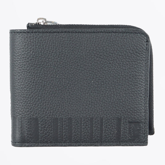 - Zip Coin Billfold Leather Wallet - Black