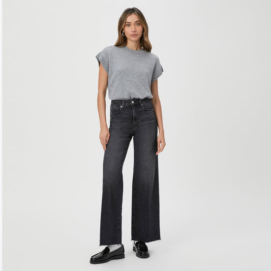 - Anessa 31in Wide Leg Raw Hem Jean - Viper Black Distressed