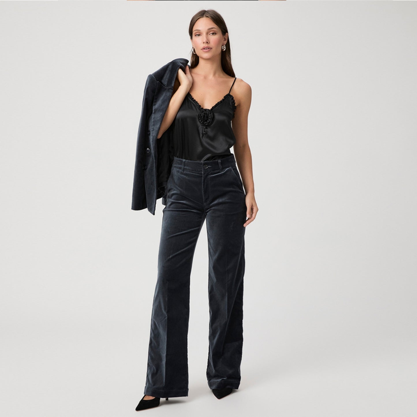 - Sasha Wide Leg Trousers - Calico Blue Velvet