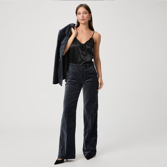 - Sasha Wide Leg Trousers - Calico Blue Velvet