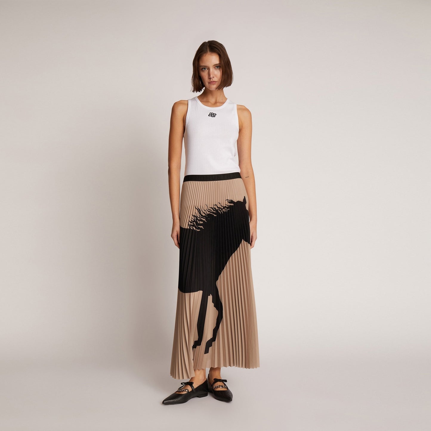 - Taulla Horse Print Skirt - Beige