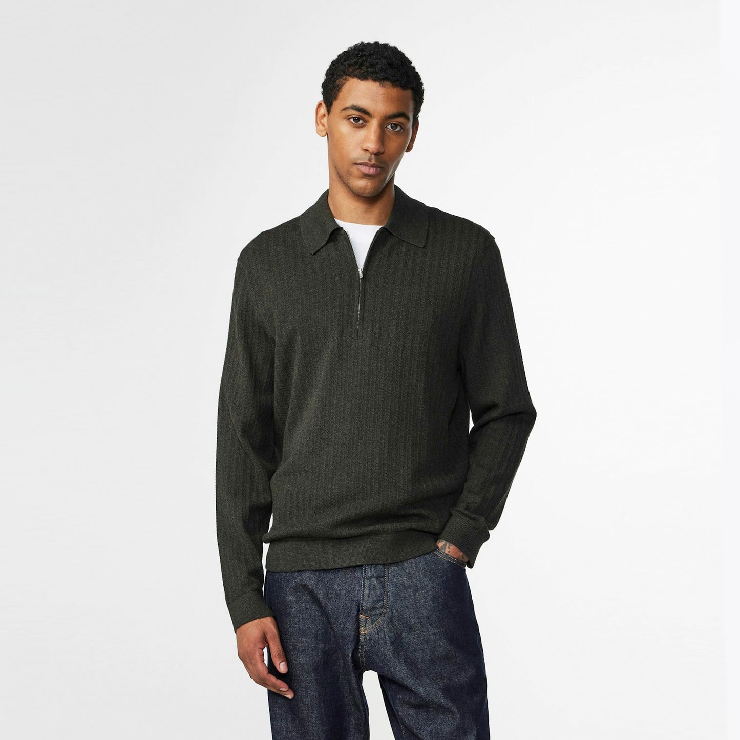 - Hansie Half Zip Knit - Dark Army