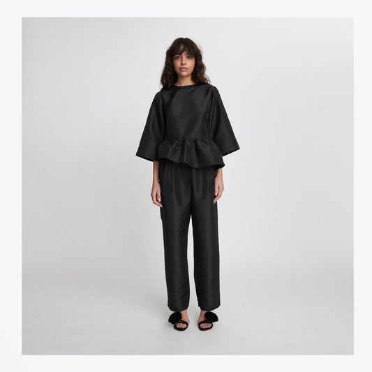 - Crispy Peplum Blouse - Black