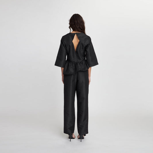 - Crispy Peplum Blouse - Black