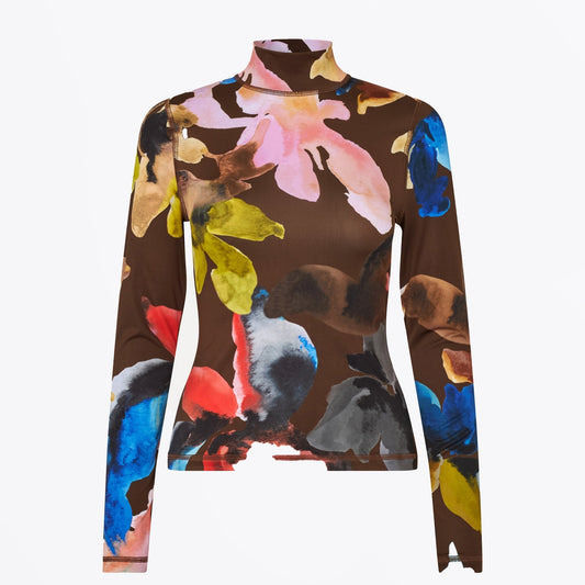 - High Neck Collared Top - Aquarelle Garden