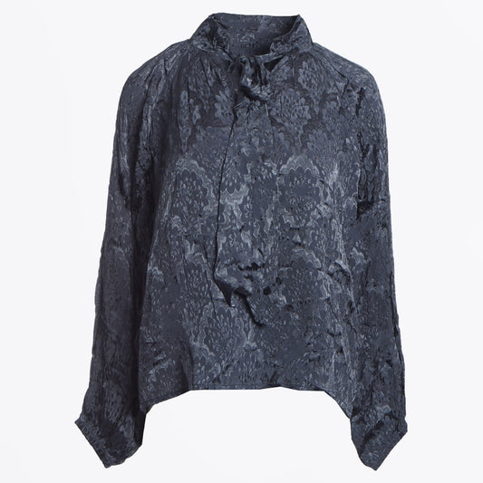 - Floral Jacquard Blouse - Navy