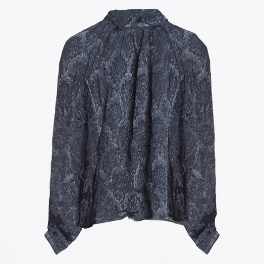 - Floral Jacquard Blouse - Navy