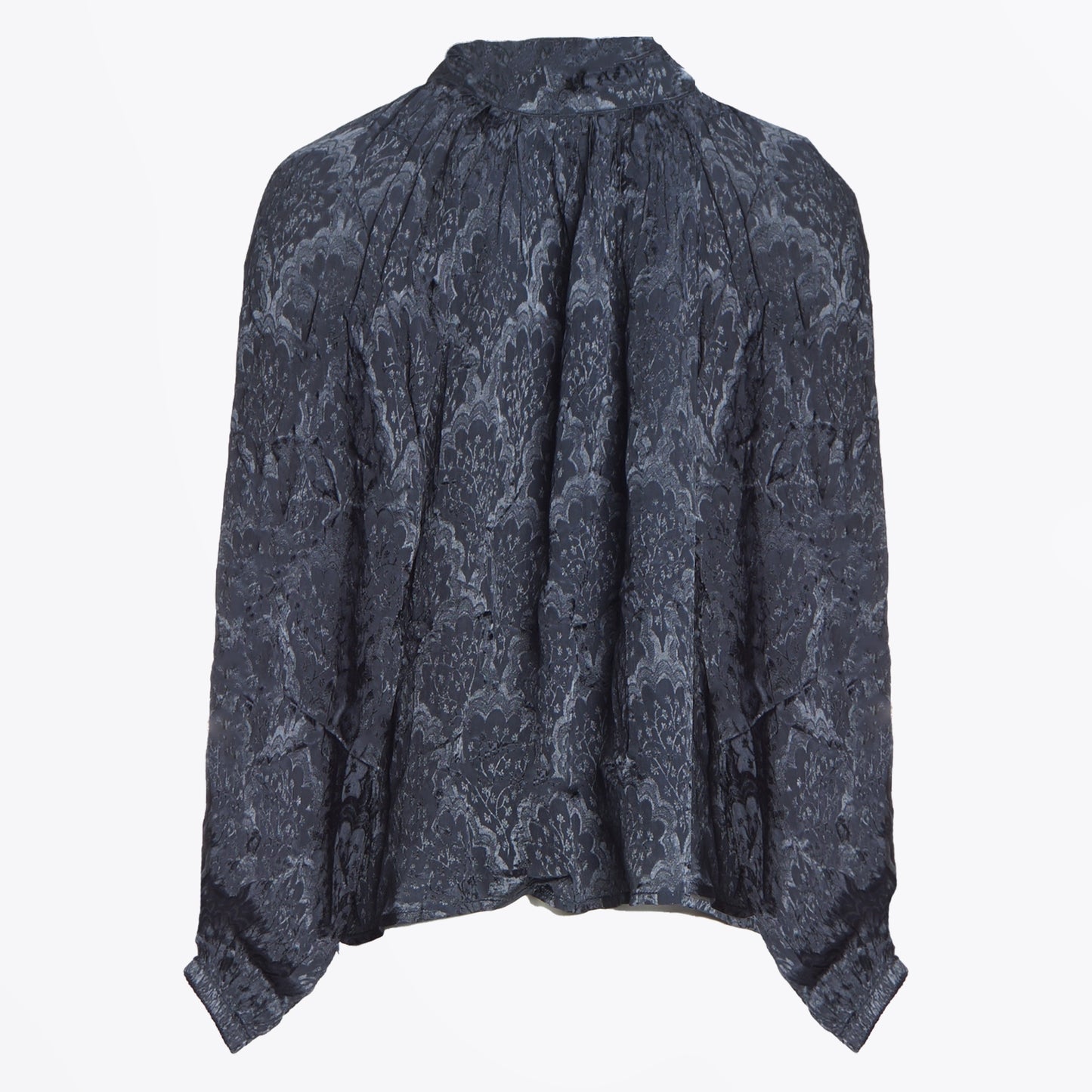 - Floral Jacquard Blouse - Navy