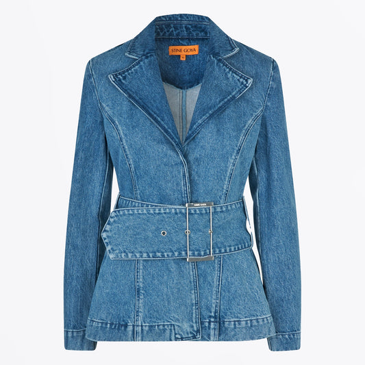 - Belted Tailored Jacket - Denim