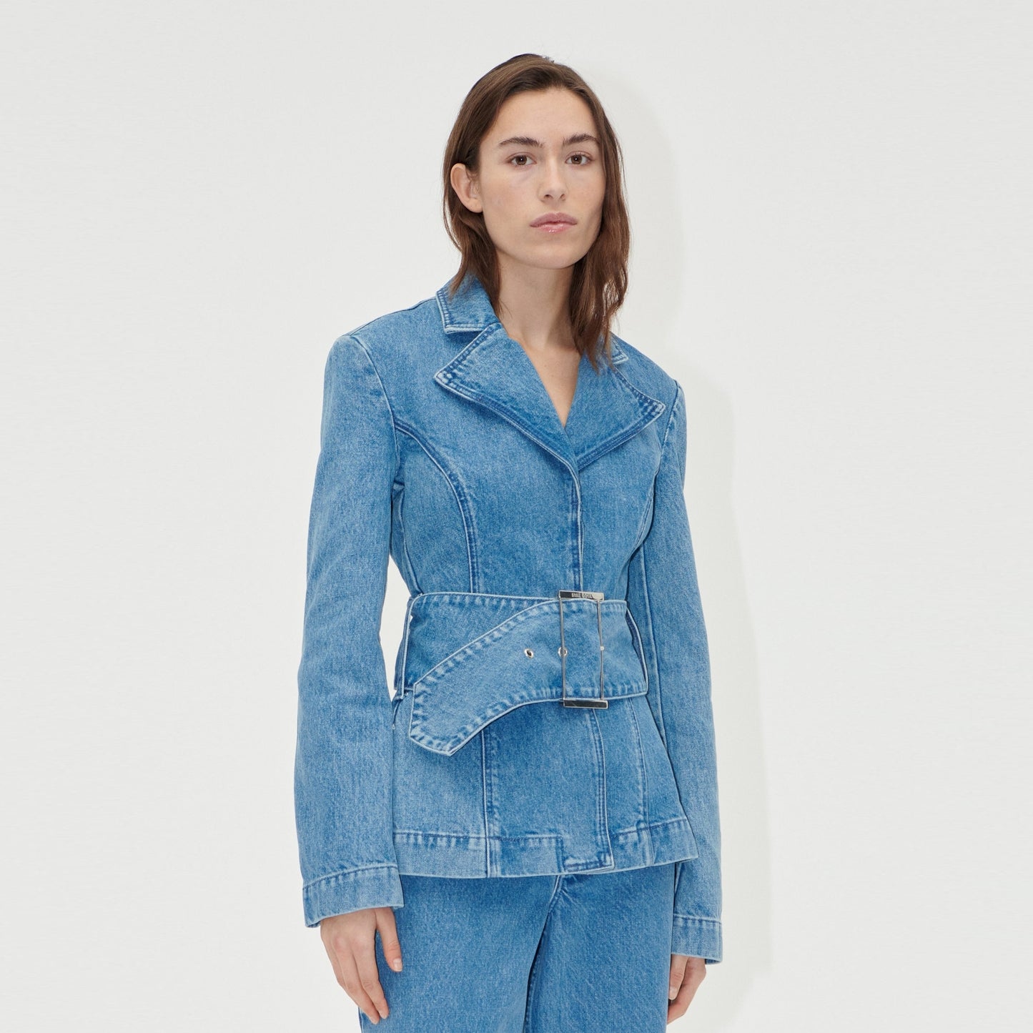 - Belted Tailored Jacket - Denim