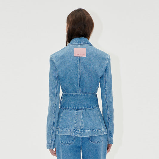 - Belted Tailored Jacket - Denim