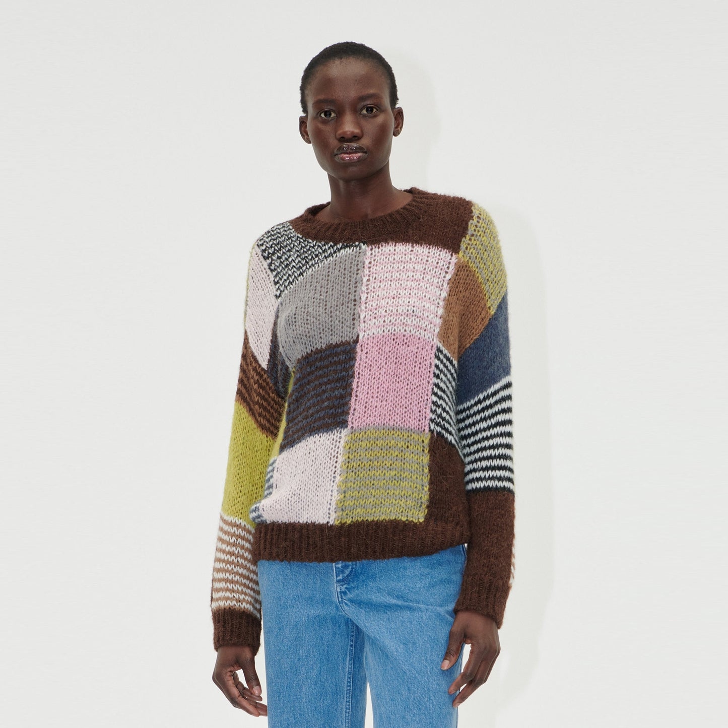 Long Sleeve Knitted Jumper - Multi Checks