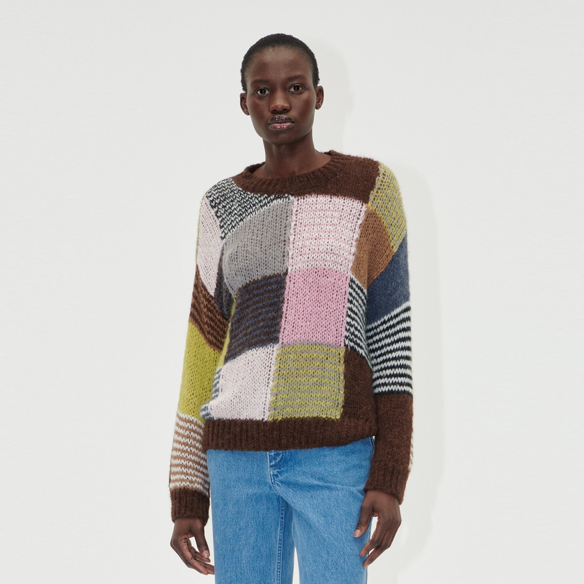 Stine Long Sleeve Knitted Jumper - Multi Checks