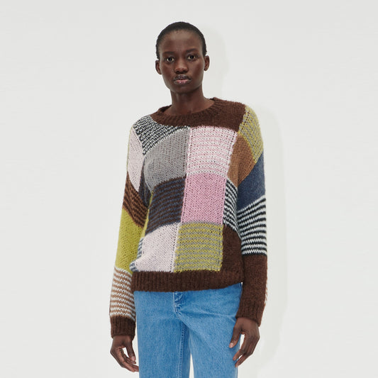 Long Sleeve Knitted Jumper - Multi Checks