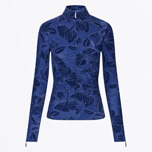 Gathered High Neck Top - Fine Line Poppies