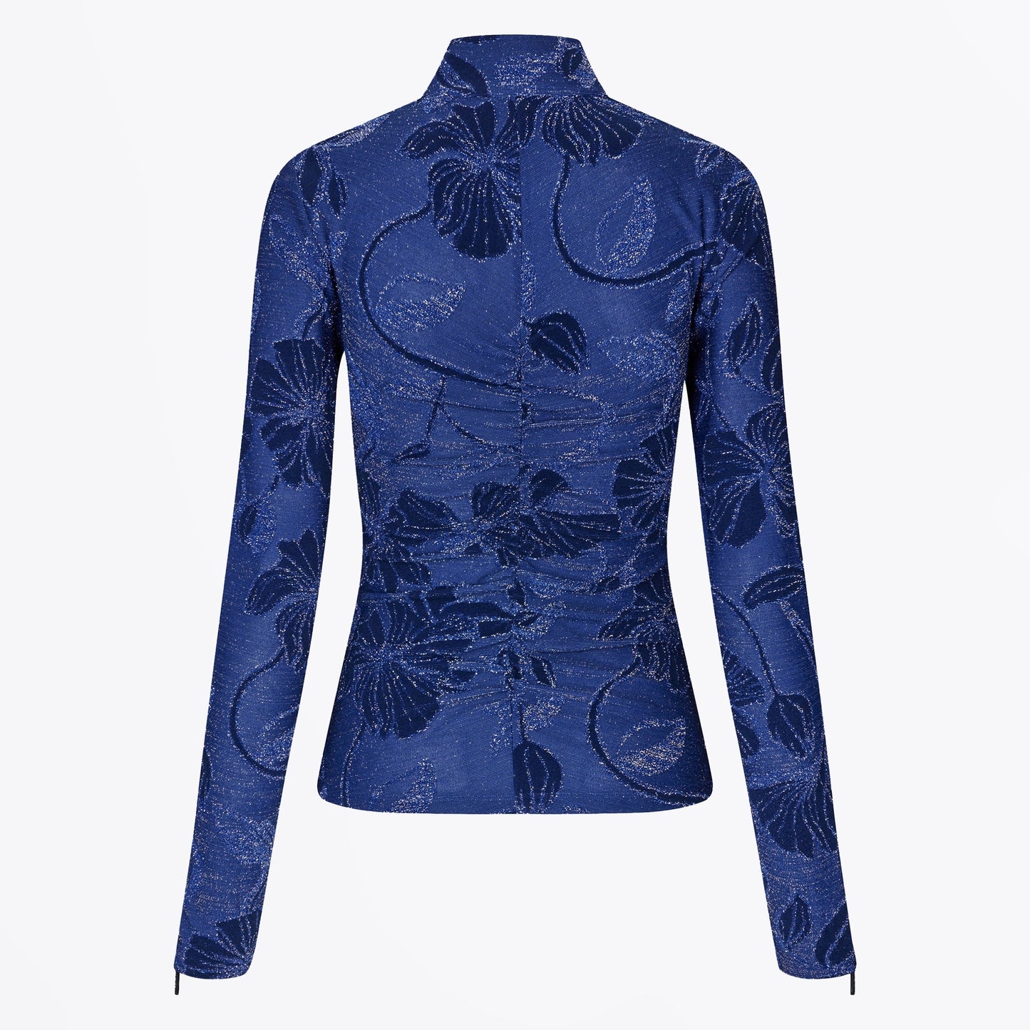 Gathered High Neck Top - Fine Line Poppies