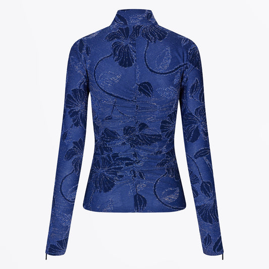 Gathered High Neck Top - Fine Line Poppies
