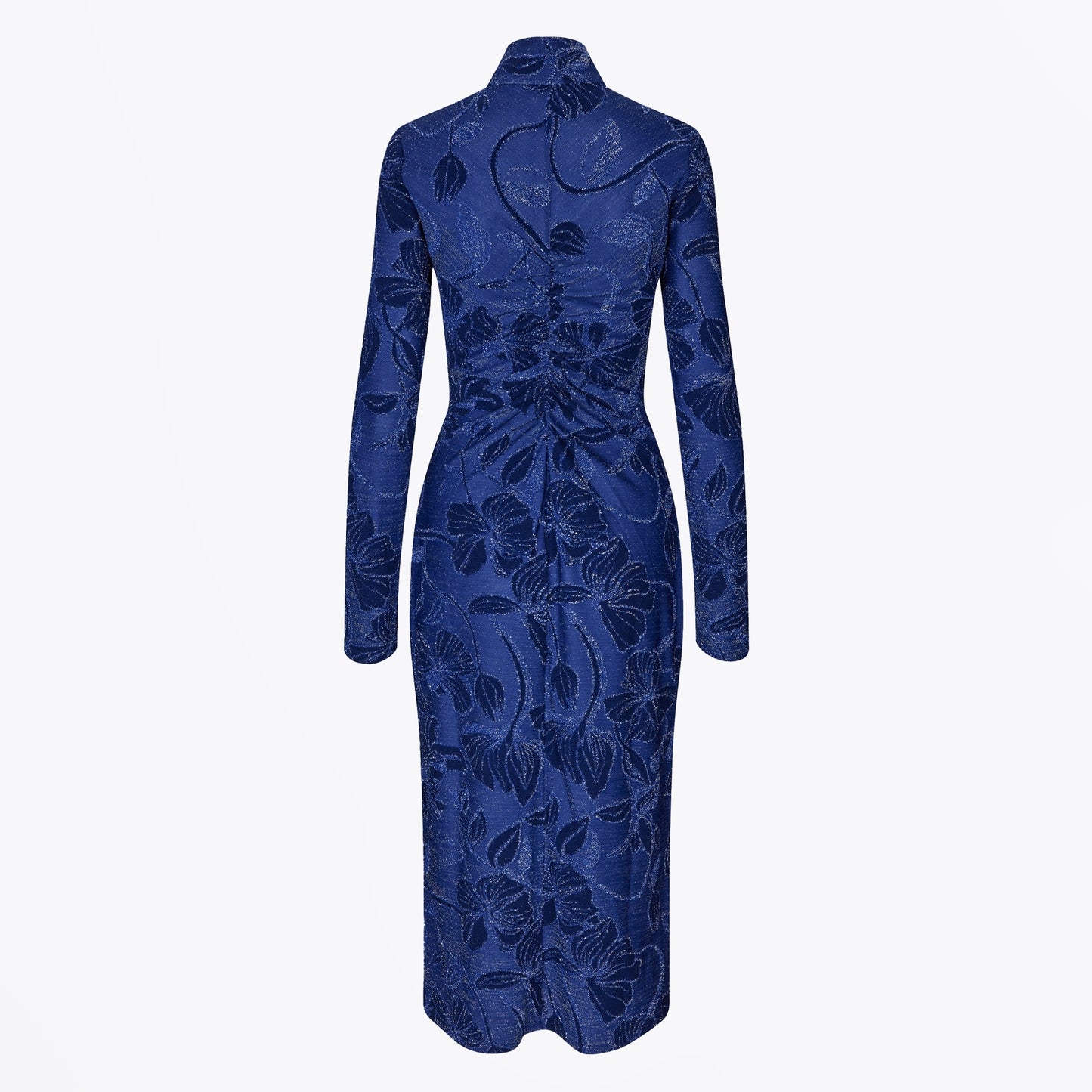 - Gathered LS Midi Dress - Fine Line Poppies