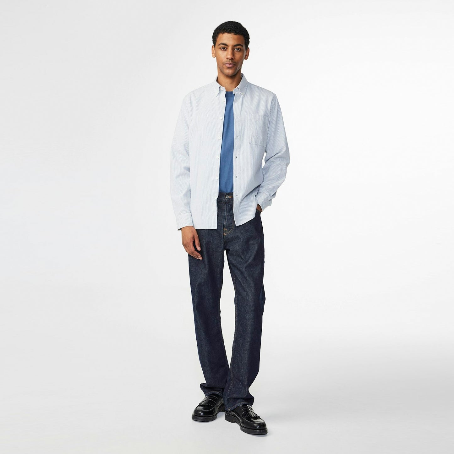 Arne Brushed Stripe Oxford - Blue Stripe