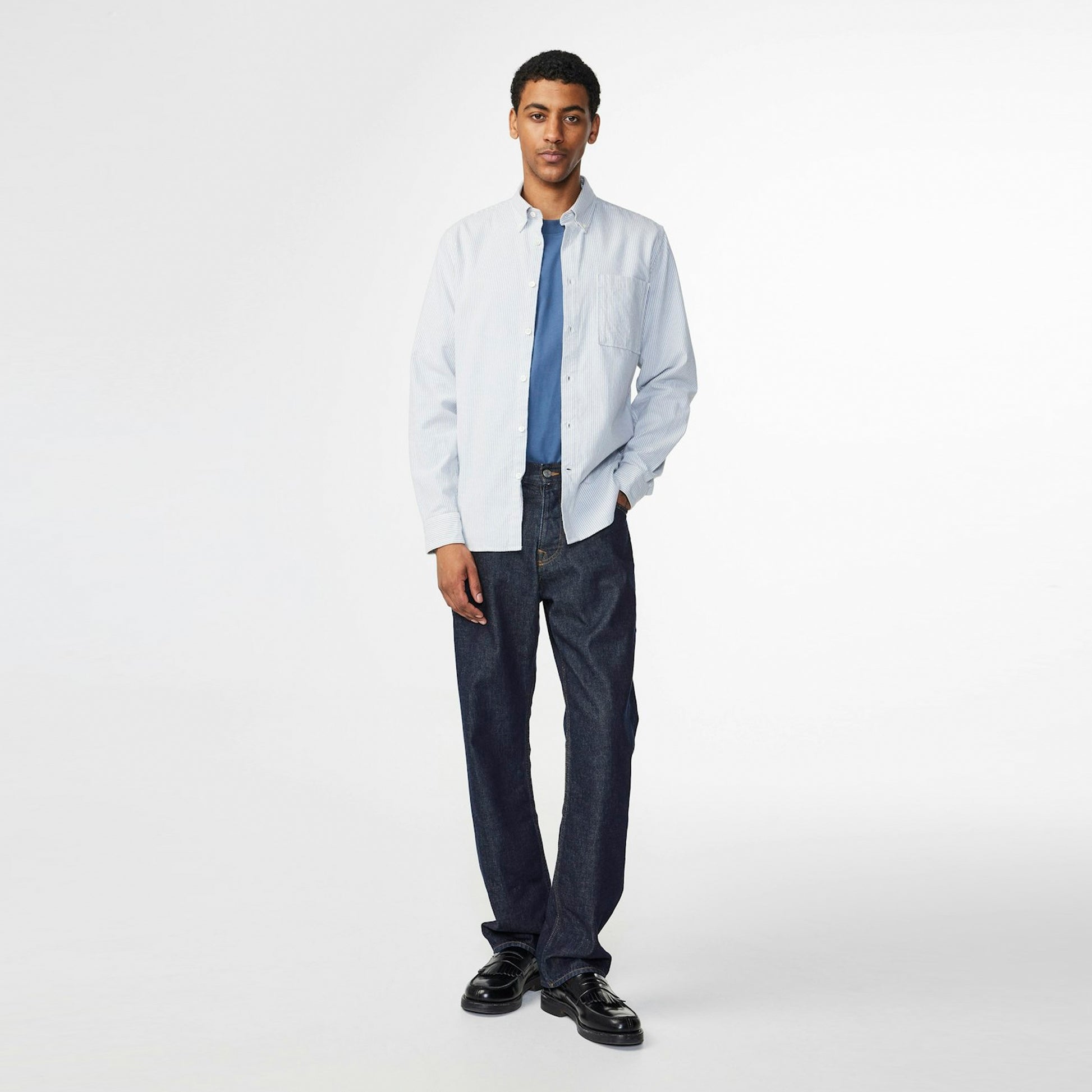 NN07 Arne Brushed Stripe Oxford - Blue Stripe