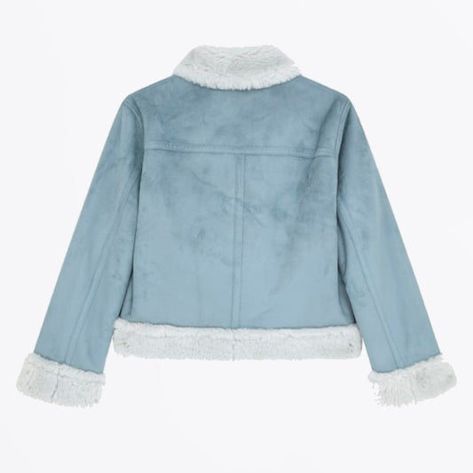 - Faux Fur Trim Short Jacket - Blue