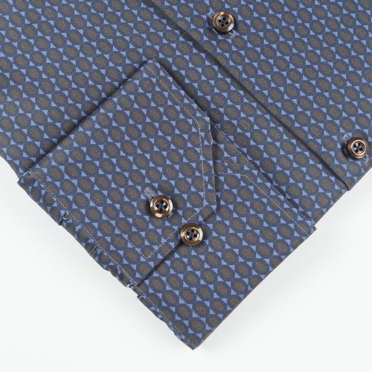 - Fitted Body Pattern Shirt - Blue