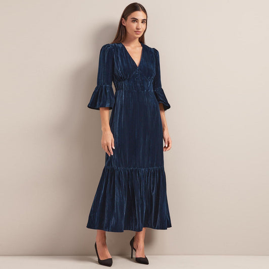 - Daphne Velvet V Maxi Dress - Dark Blue