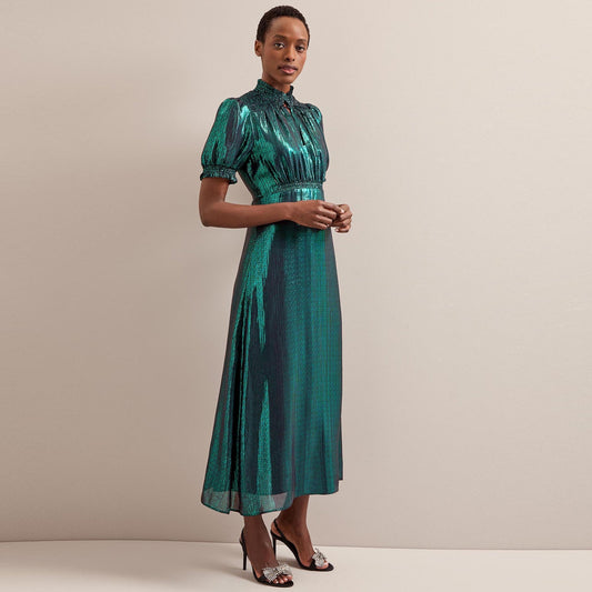 - Irina Metallic Bias Maxi Dress - Dark Green