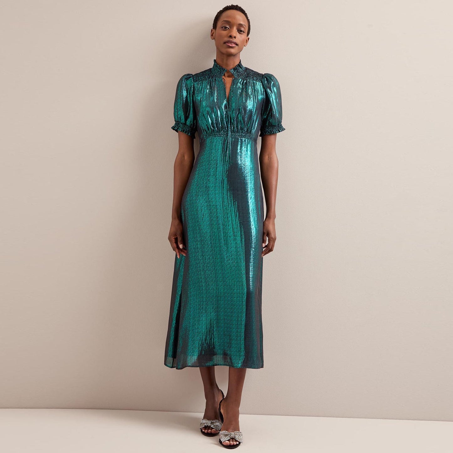 - Irina Metallic Bias Maxi Dress - Dark Green