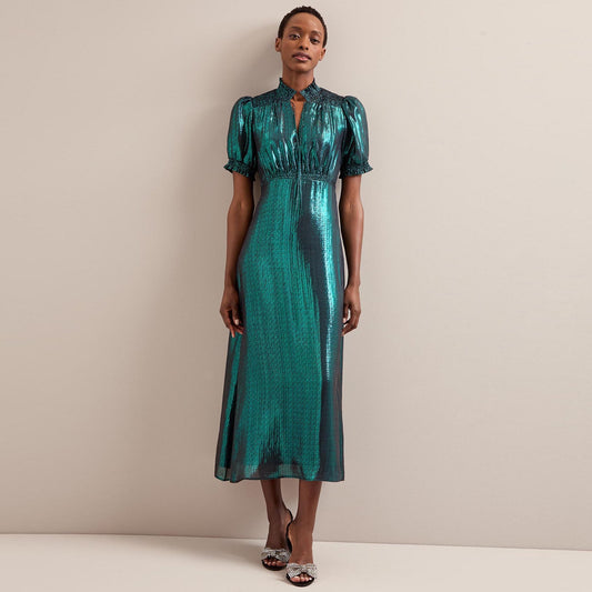 - Irina Metallic Bias Maxi Dress - Dark Green