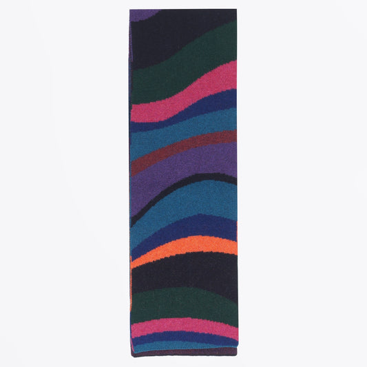 - Knit Swirl Lamswool Scarf - Navy