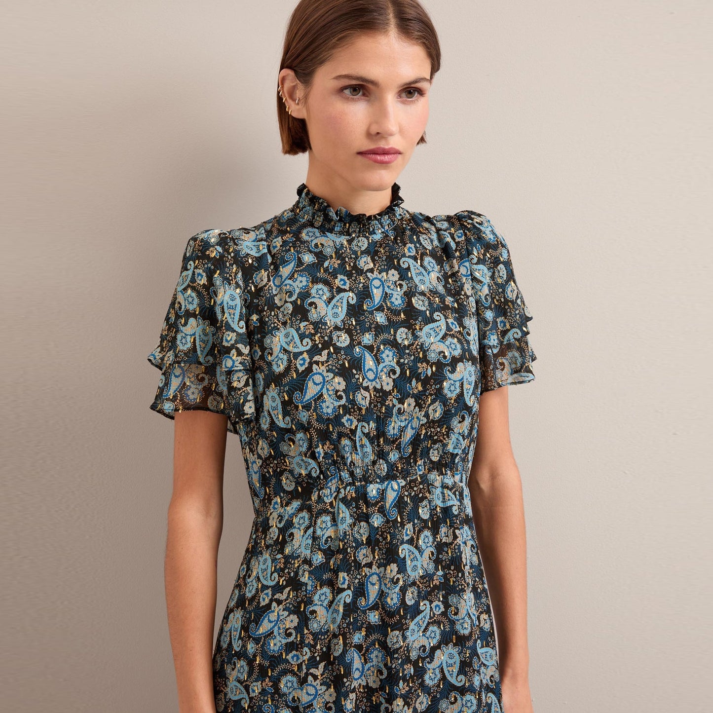 - Aurelie Frill Neck Maxi Dress - Navy