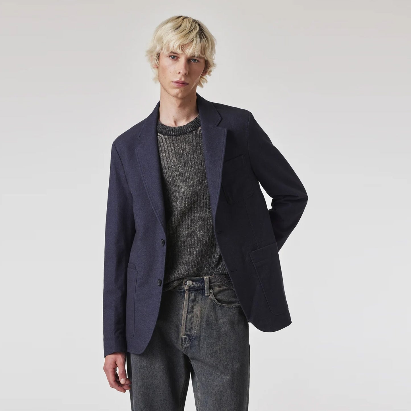 - Brush Twill Two Button Jacket - Navy