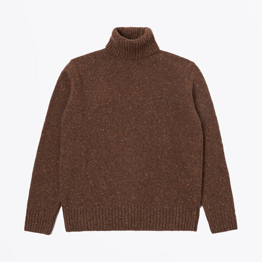 - Tweed Knit Roll Neck - Brown