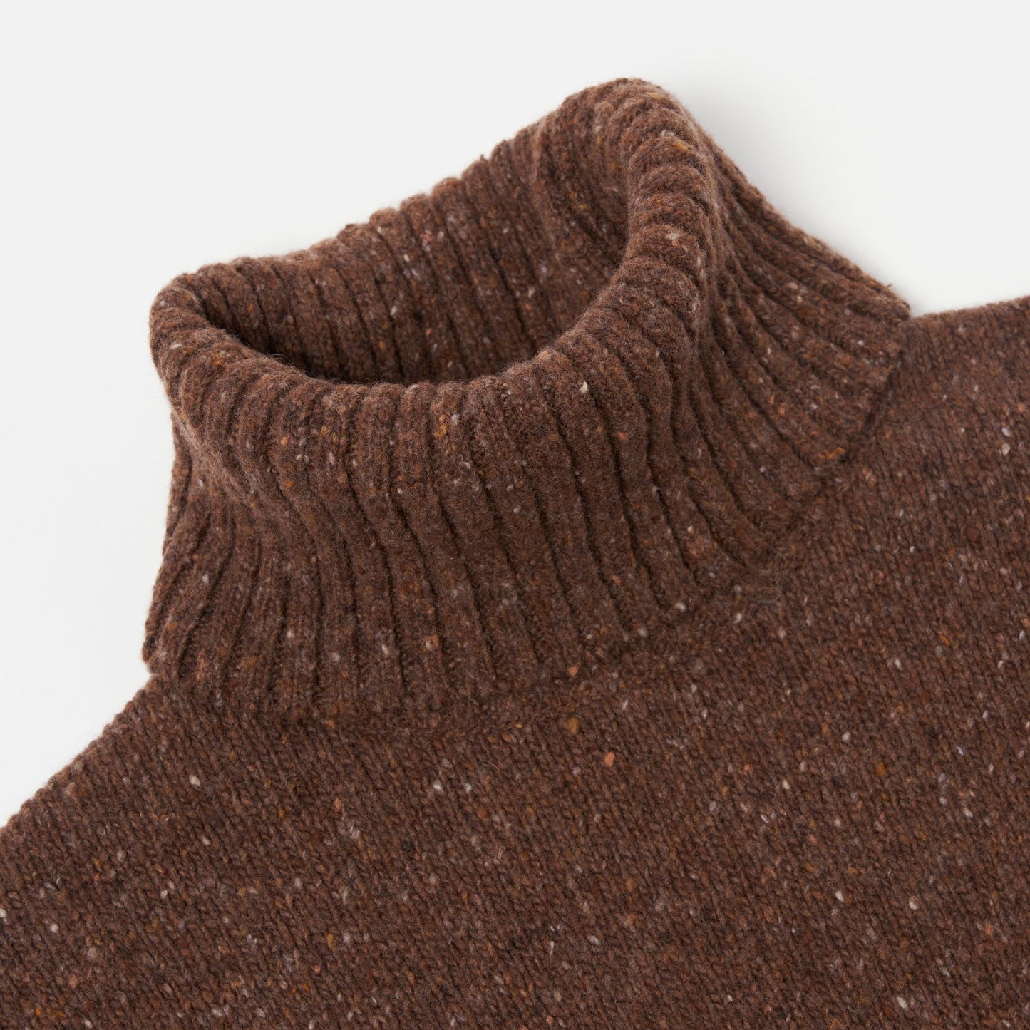 - Tweed Knit Roll Neck - Brown