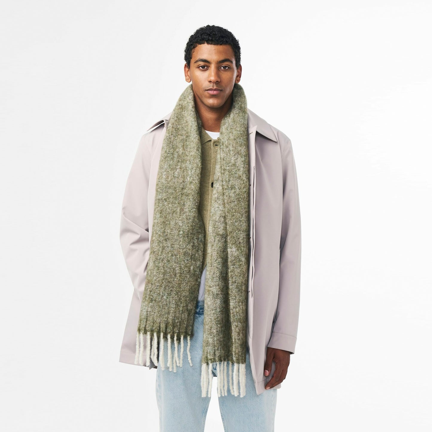 - Two Wool Blend Scarf - Dusty Green