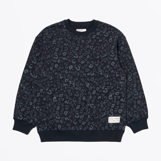 - Loose Leopard Print Sweatshirt - Navy