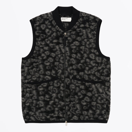 - Zip Waistcoat Leopard Fleece - Charcoal