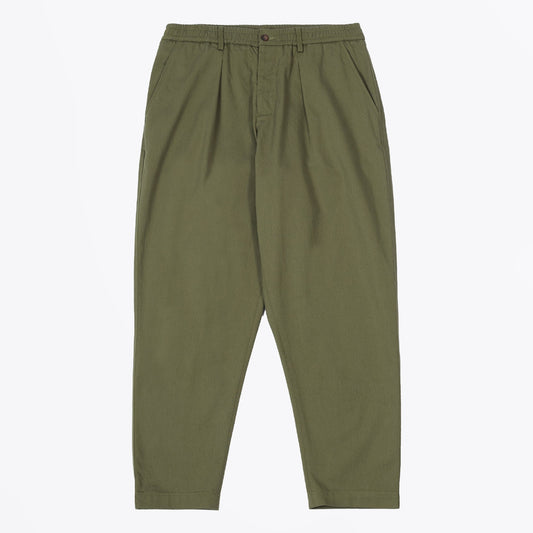 - Pleated Track Twill Pant - Olive
