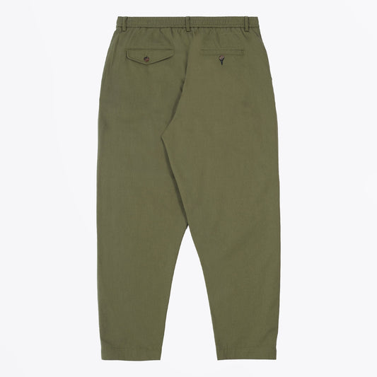 - Pleated Track Twill Pant - Olive