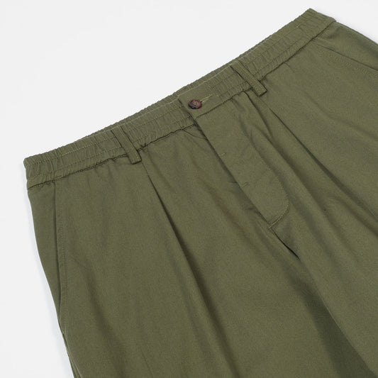 - Pleated Track Twill Pant - Olive