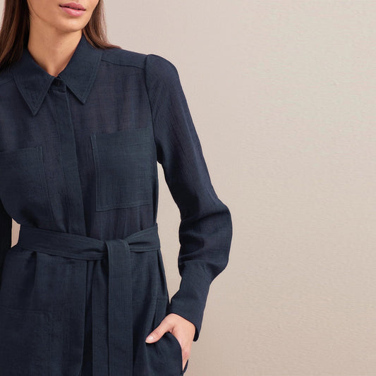 - Amara Midi Shirt Dress - Navy